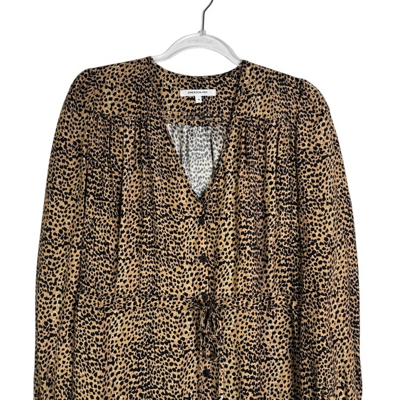 Emerson Fry May Dress Little Cheetah 100% Silk Midi Dress Long Sleeve Medium M - Picture 4 of 15